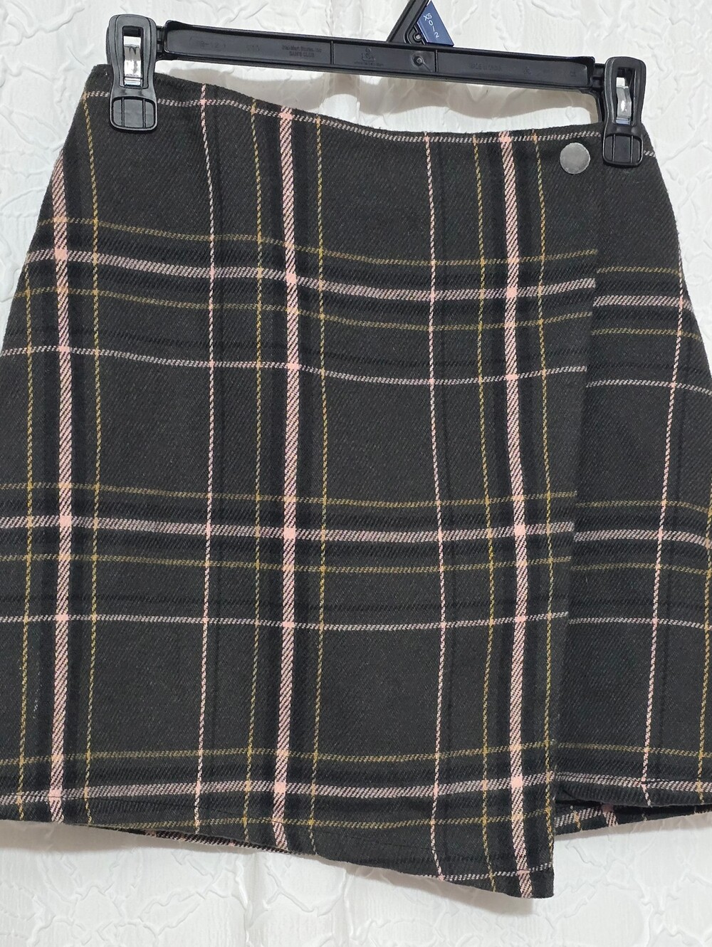 No Boundaries Junior's Flannel Plaid Faux Wrap Mini Skirt Size XS Scotland Style